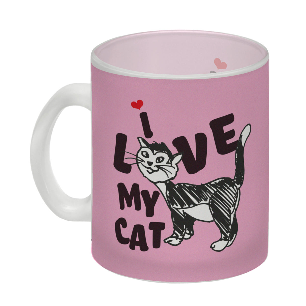 Ich liebe meine Katze Kaffeebecher mit Katzen Motiv und Rosa Hintergrund