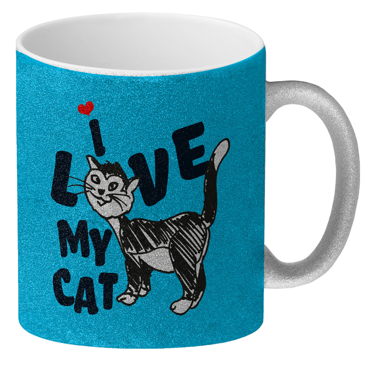 Ich liebe meine Katze Kaffeebecher mit Katzen Motiv und Rosa Hintergrund