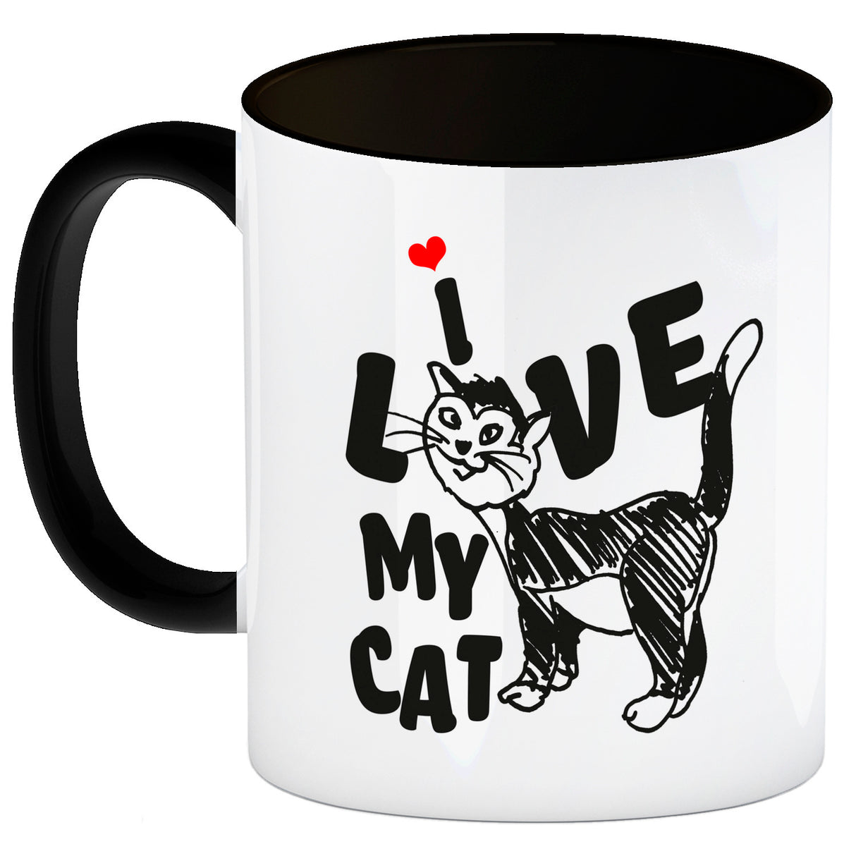 Ich liebe meine Katze Kaffeebecher mit Katzen Motiv und Rosa Hintergrund
