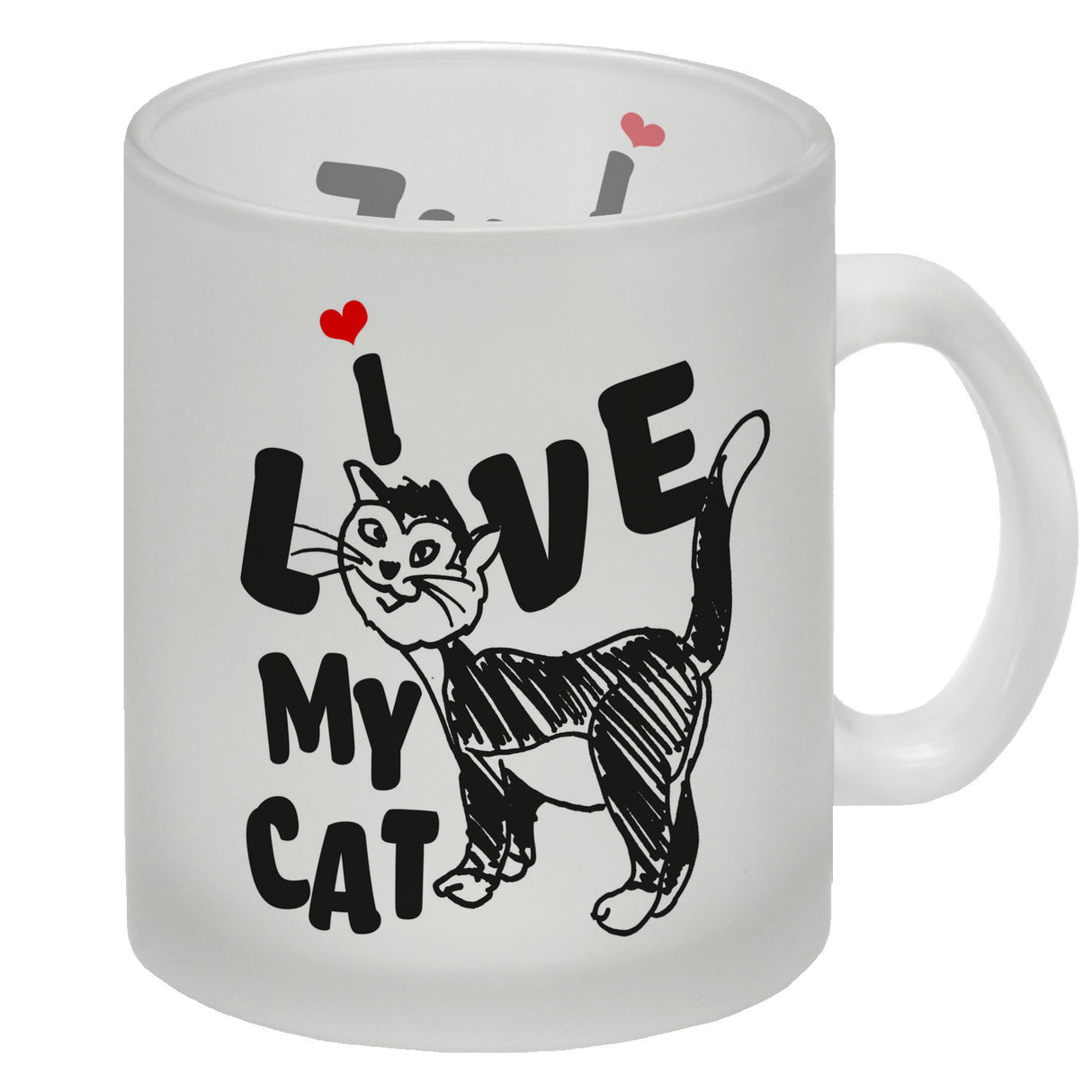 Ich liebe meine Katze Kaffeebecher mit Katzen Motiv und Rosa Hintergrund