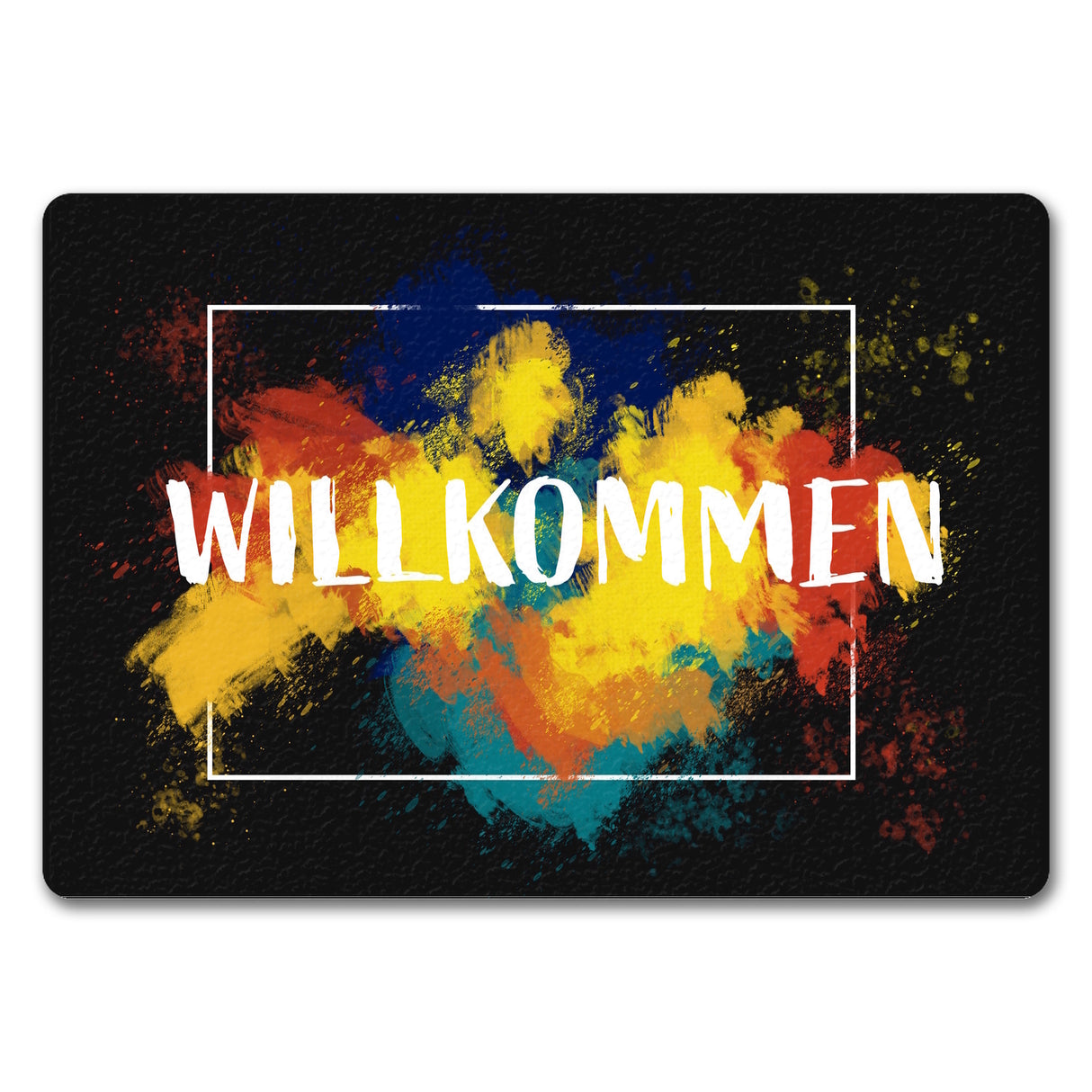 Willkommen Fußmatte mit buntem malerischen Hintergrund