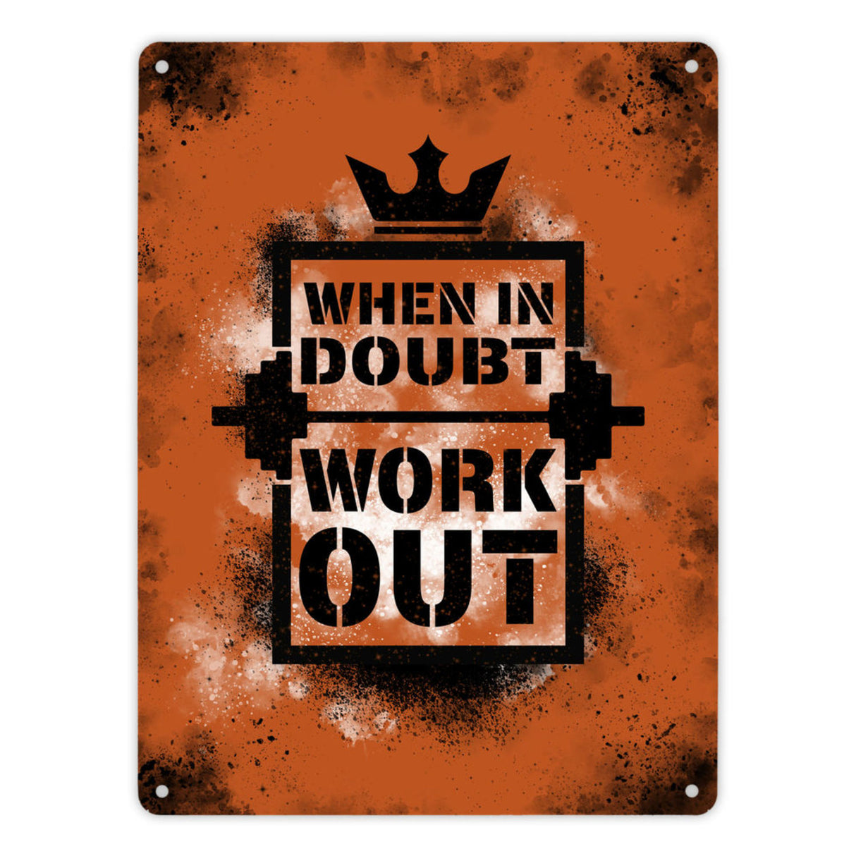 When in doubt Work out Metallschild mit motivierendem Spruch in {Gelb}