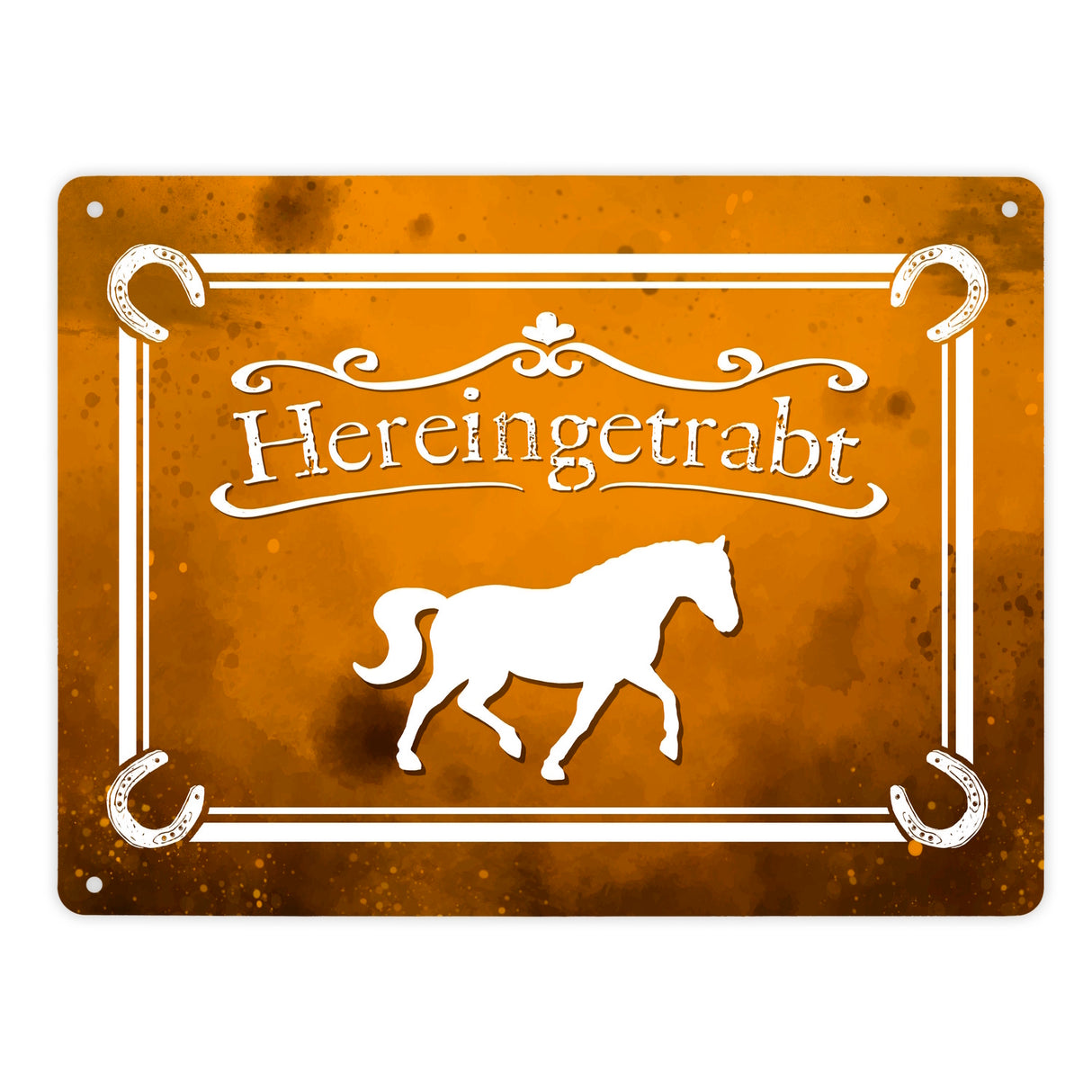 Hereingetrabt Pferde und Reiter Metallschild