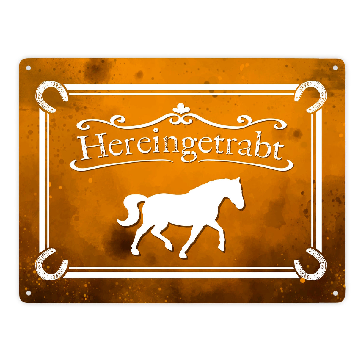 Hereingetrabt Pferde und Reiter Metallschild
