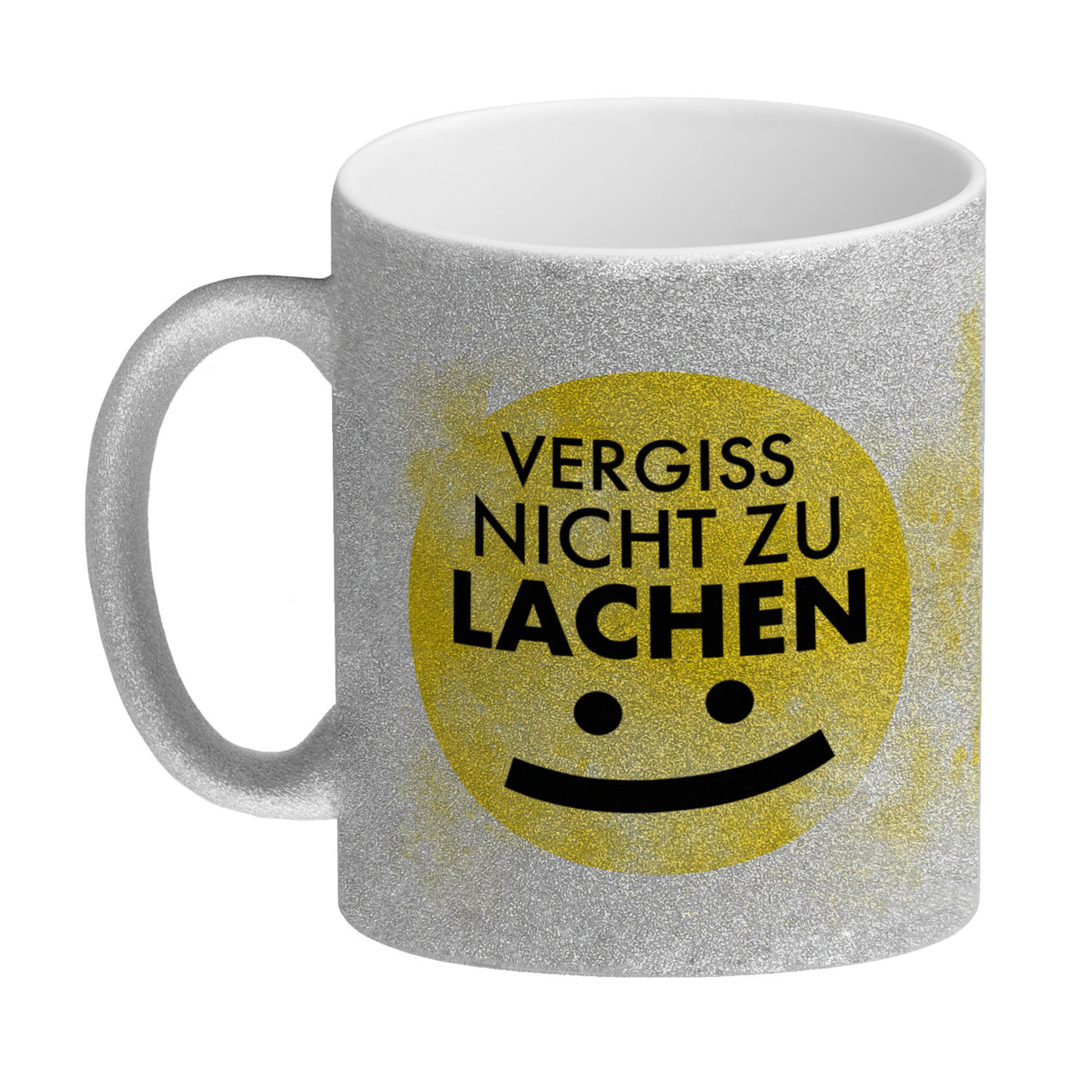Vergiss nicht zu lachen Kaffeebecher gelbem Gesicht