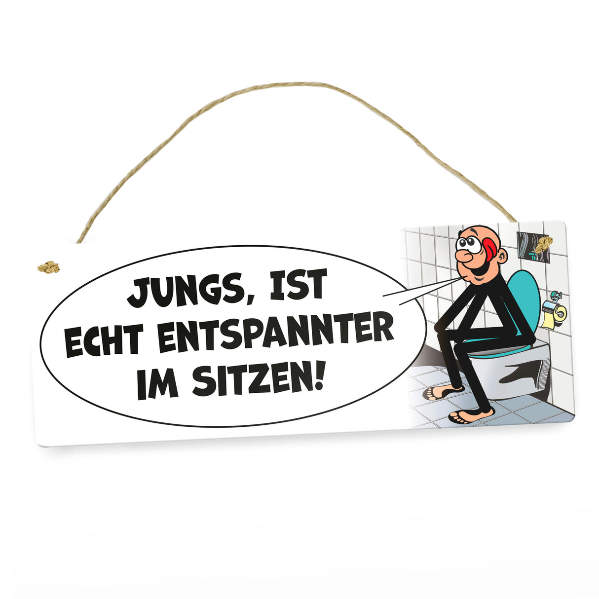 Bitte im sitzen pinkeln Metallschild im Comic-Stil