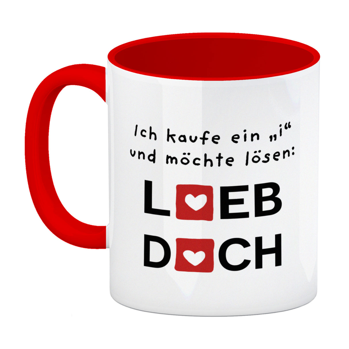 Lieb dich Kaffeebecher mit lustigem Spruch und Herzen
