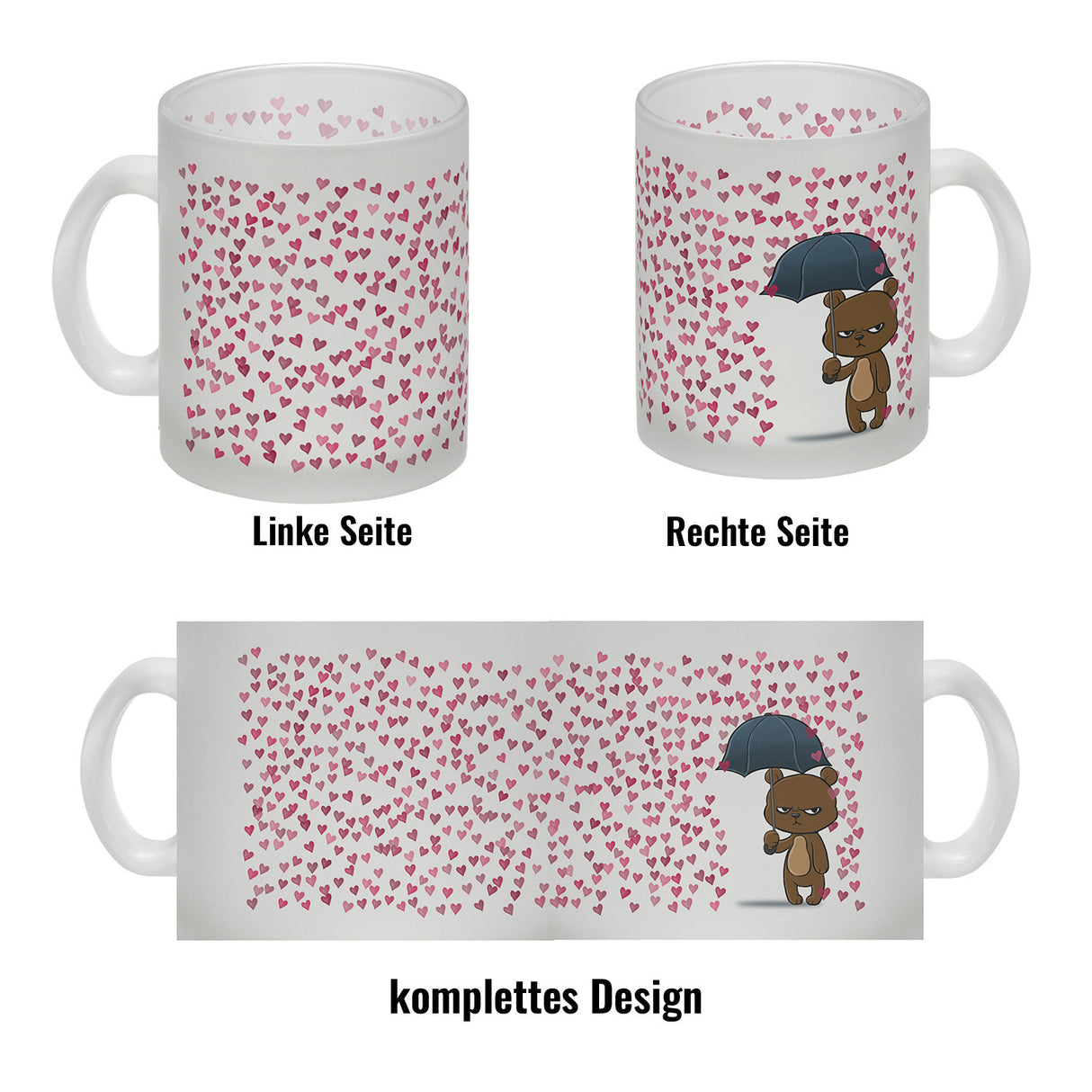 Grummeliges Bärchen im Herz-Regen Kaffeebecher
