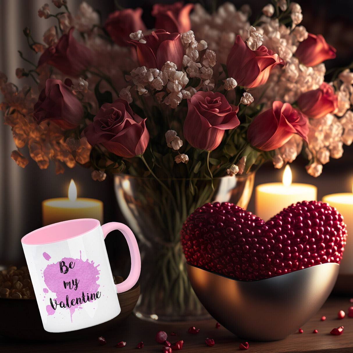Be my Valentine Kaffeebecher mit rosa Farbkleks