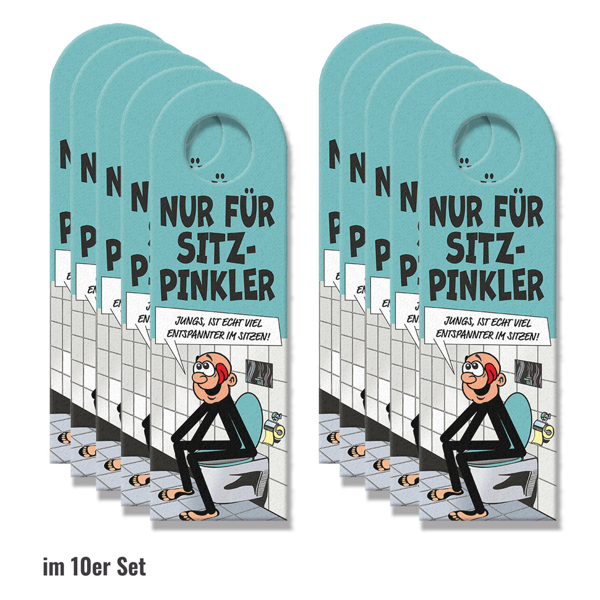 Bitte im Sitzen pinkeln Türhänger im Comic-Stil schwarz