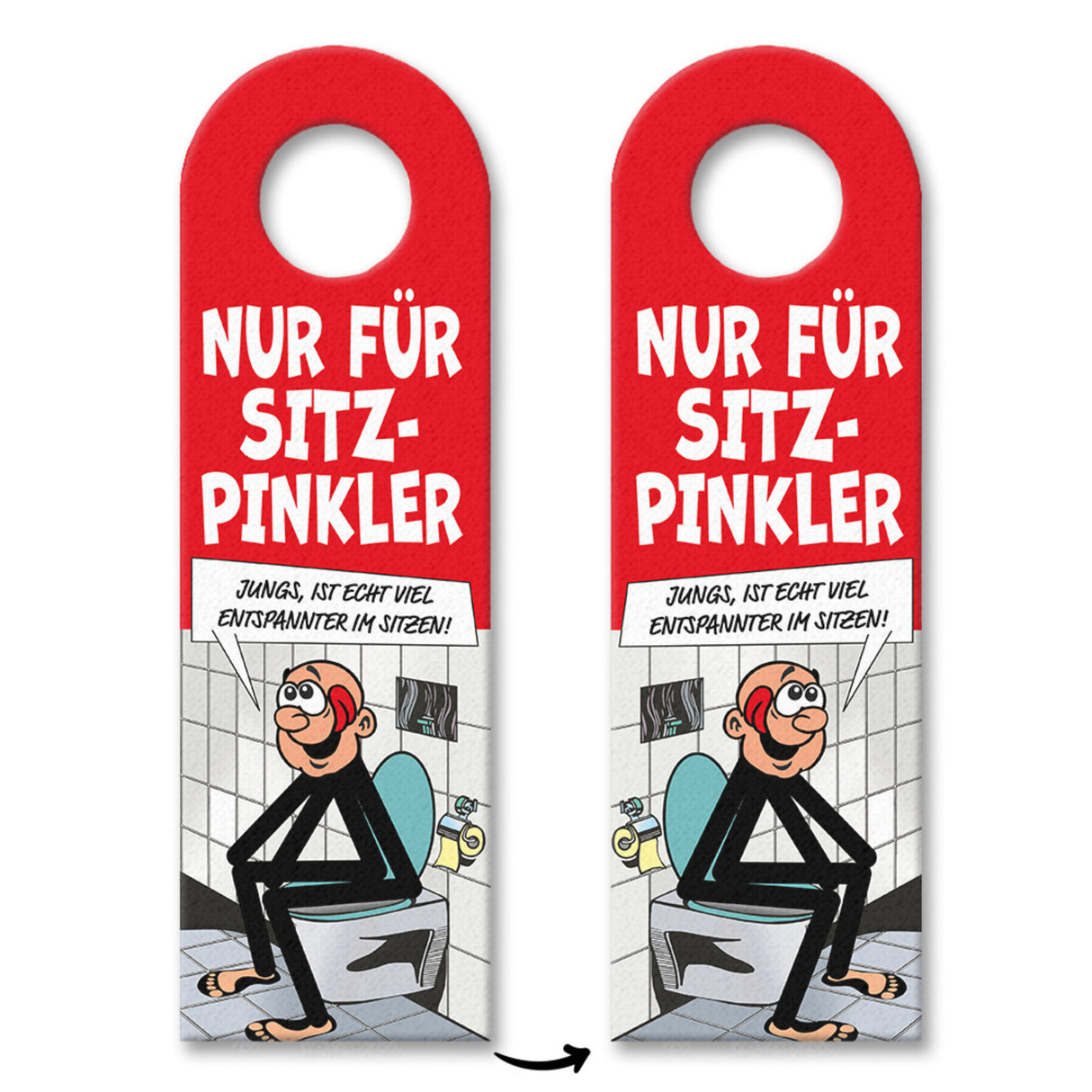 Bitte im Sitzen pinkeln Türhänger im Comic-Stil schwarz