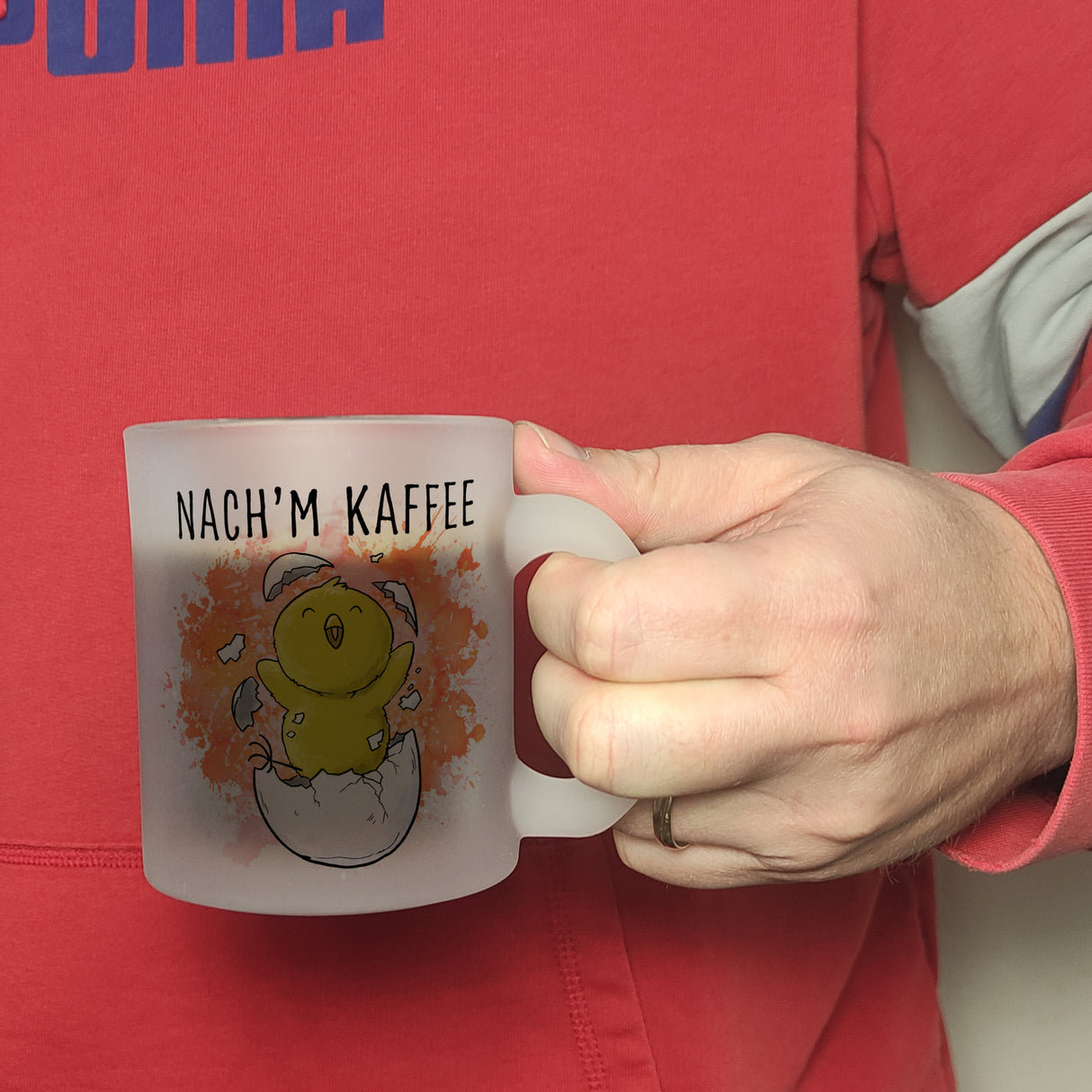 Vor'm Kaffee - nach'm Kaffee Kaffeebecher mit süßem Küken im Ei