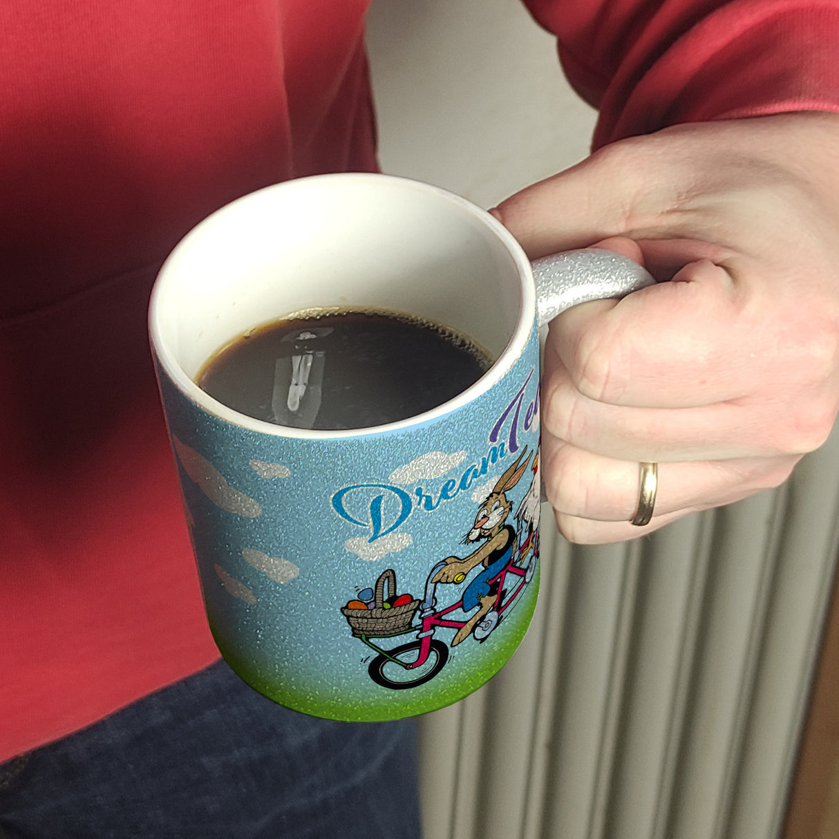 Osterhase und Huhn auf Tandem Kaffeebecher Thema Ostern