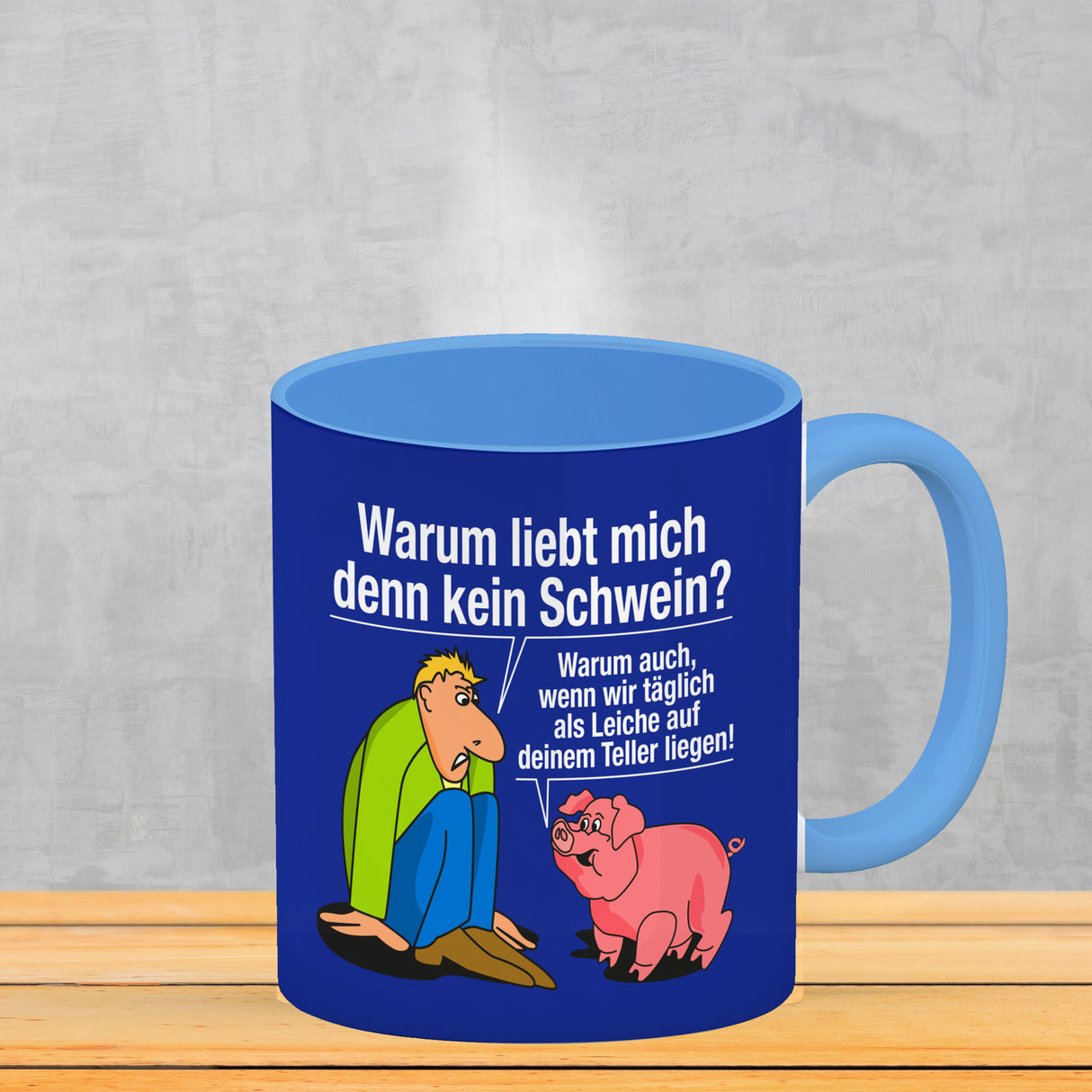 Kaffeebecher zum Thema Fleischesser und Vegetarier mit Schweine Motiv