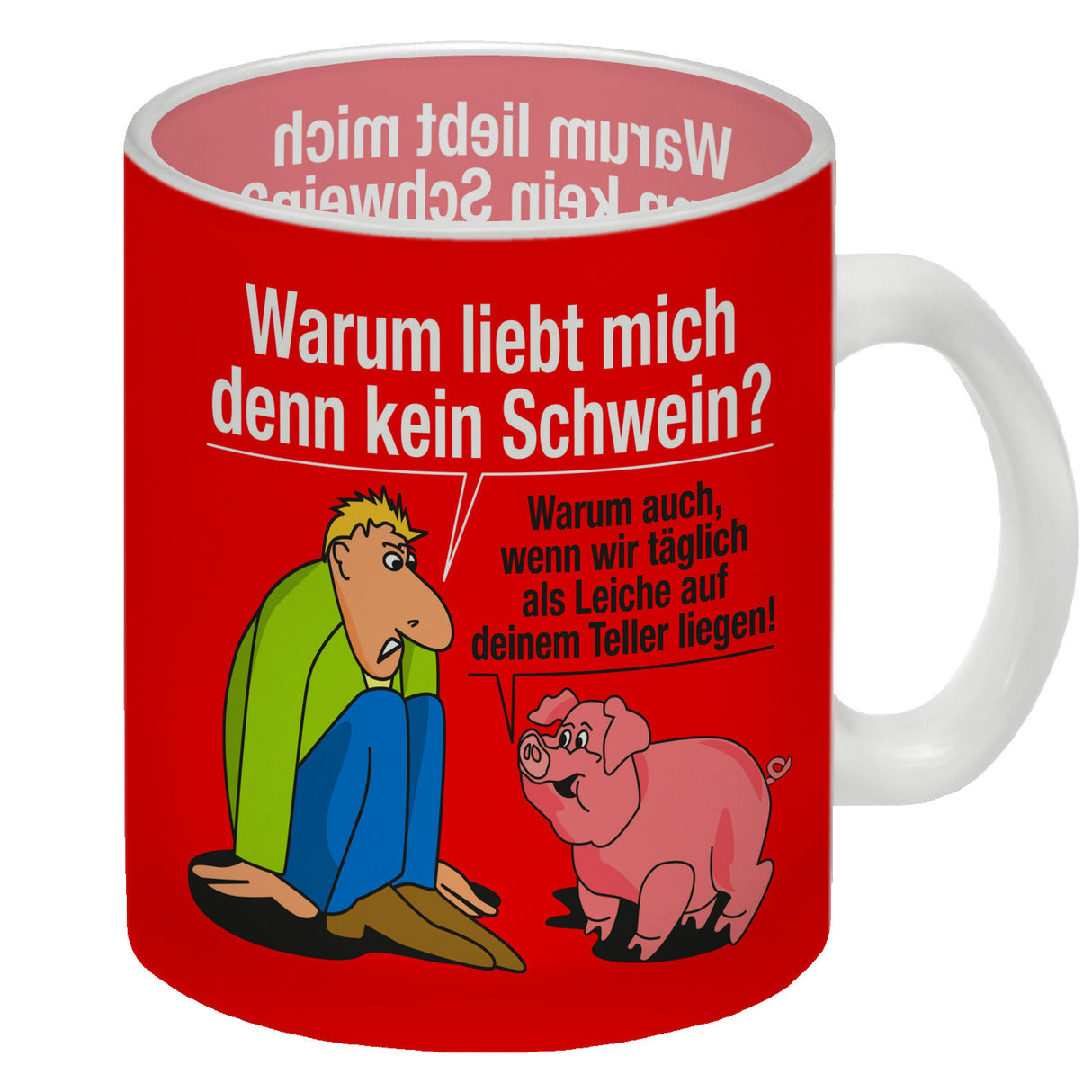 Kaffeebecher zum Thema Fleischesser und Vegetarier mit Schweine Motiv