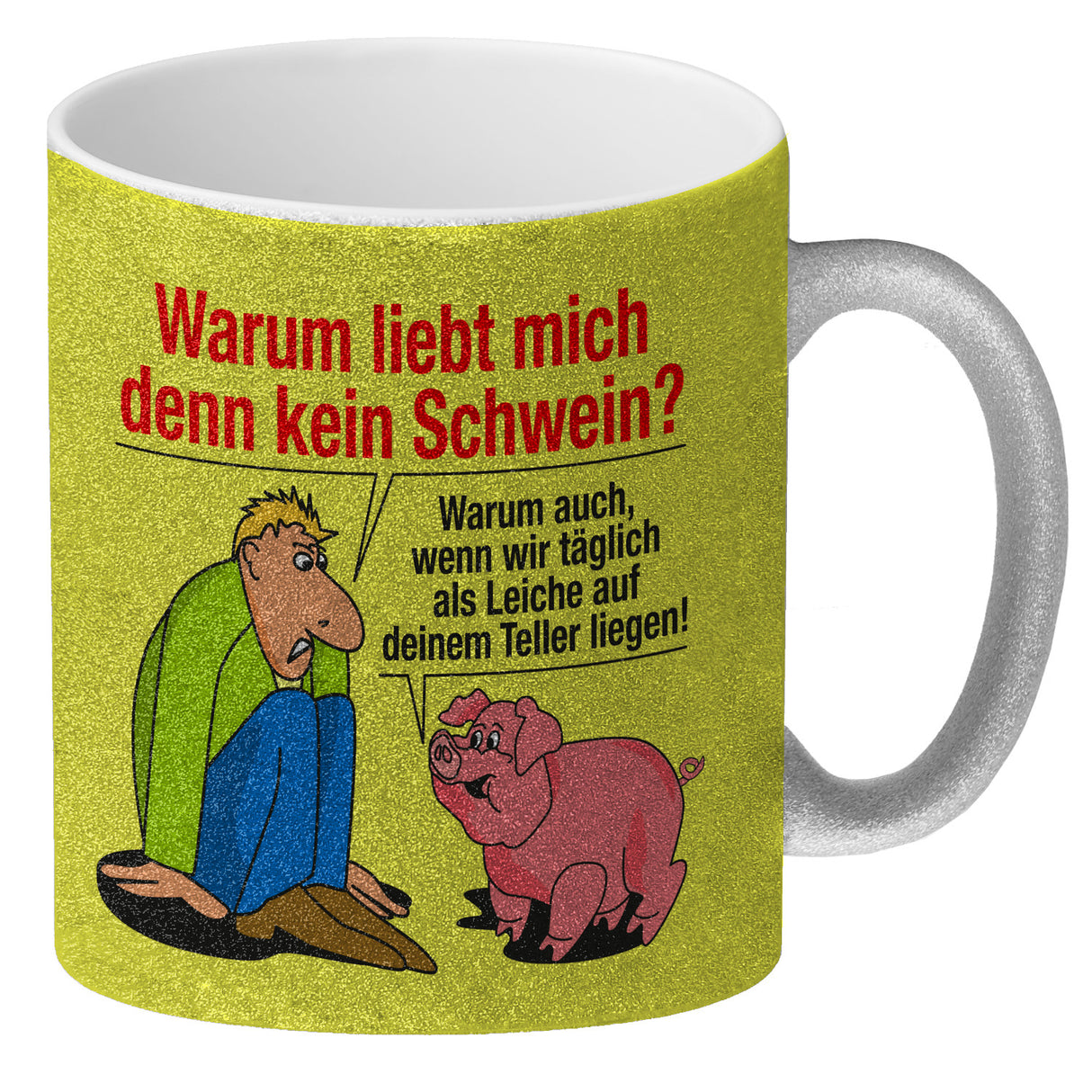 Kaffeebecher zum Thema Fleischesser und Vegetarier mit Schweine Motiv