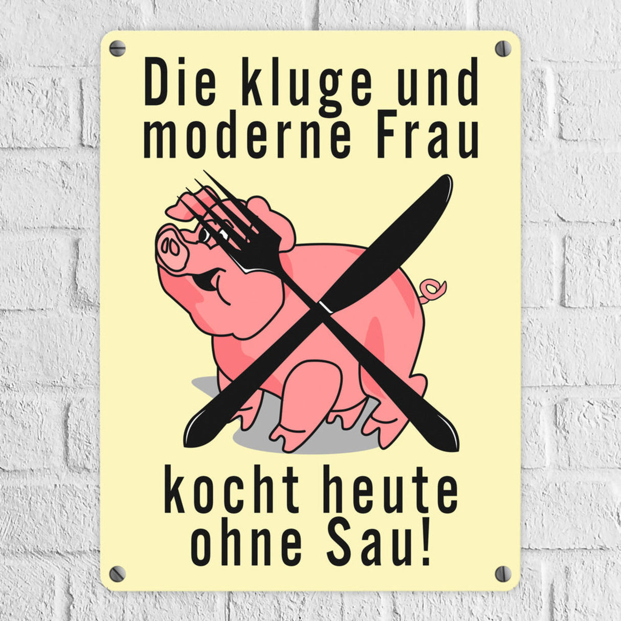 Schweine Metallschild zum Thema Vegetarier und Fleischesser