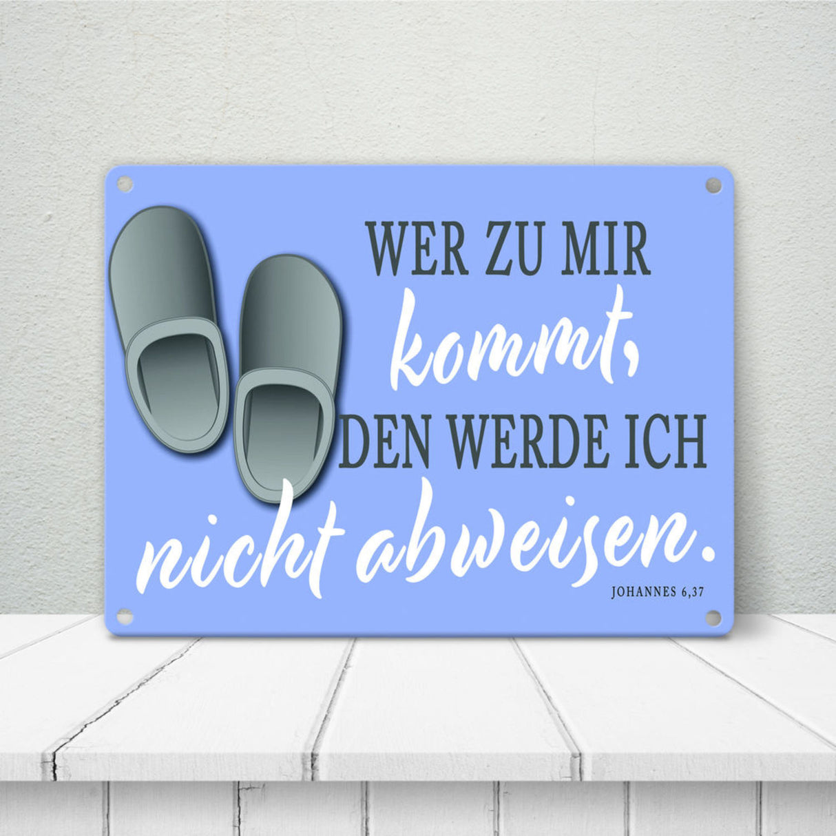 Bibelvers aus dem Johannes Evangelium Schild grau Gastfreundschaft