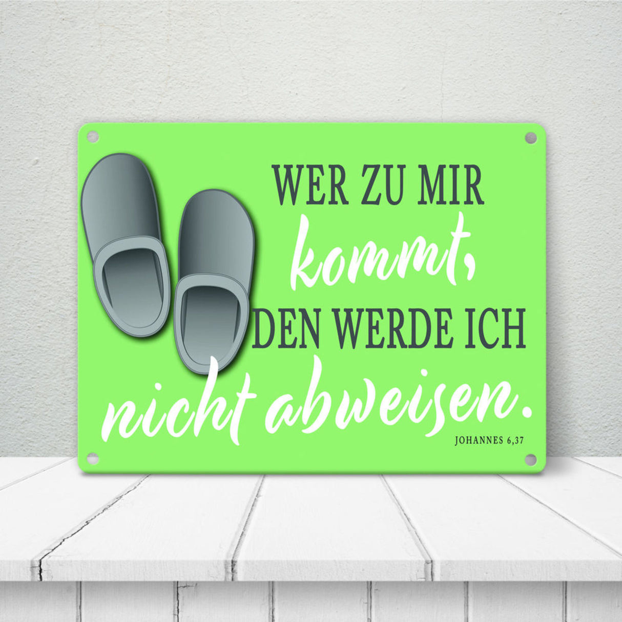 Bibelvers aus dem Johannes Evangelium Schild grau Gastfreundschaft