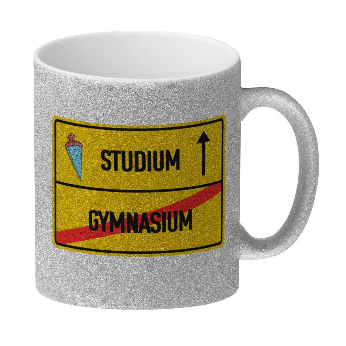 Studium Ortsschild Kaffeebecher zum Studienbeginn