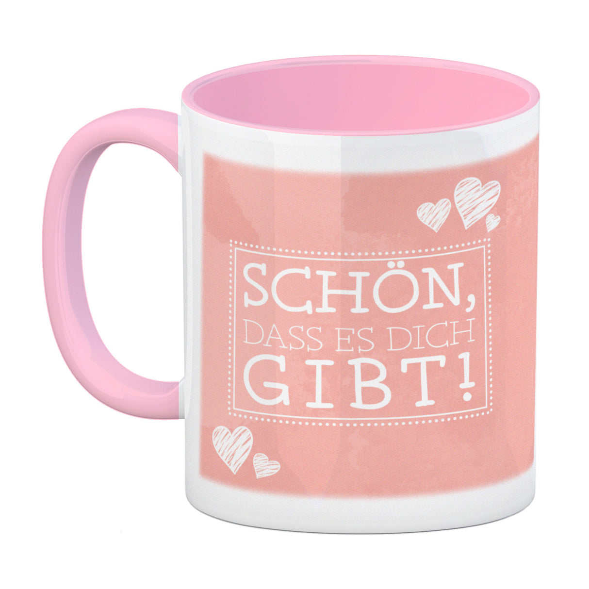 Schön, dass es dich gibt Kaffeebecher in pink mit Herzchen