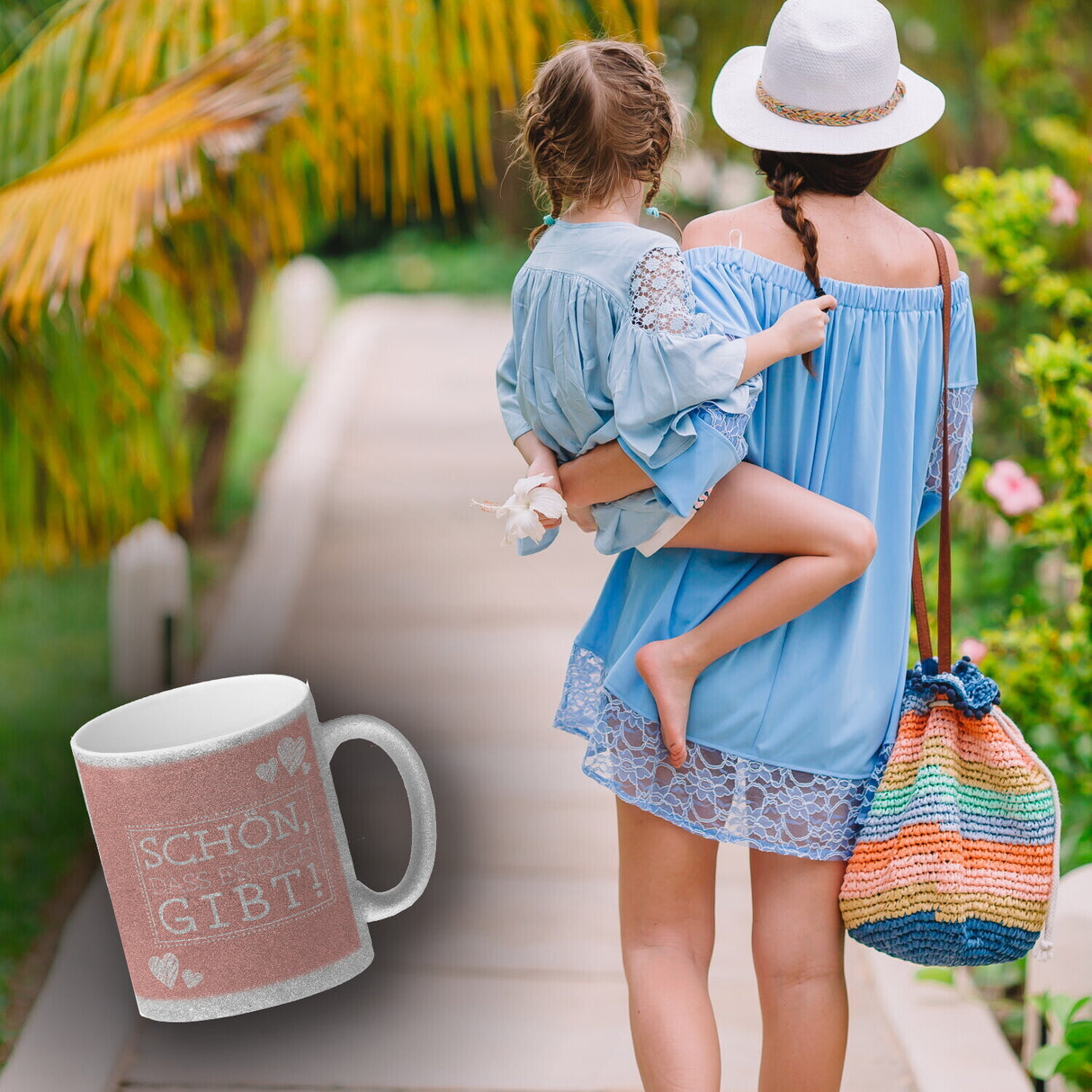 Schön, dass es dich gibt Kaffeebecher in pink mit Herzchen