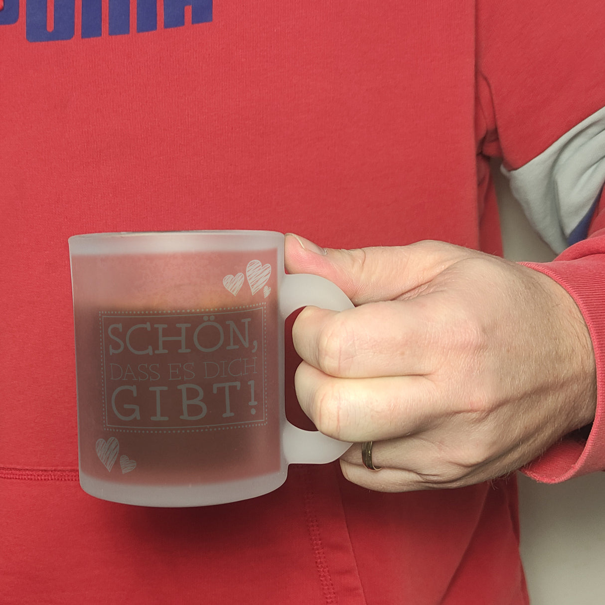Schön, dass es dich gibt Kaffeebecher in pink mit Herzchen