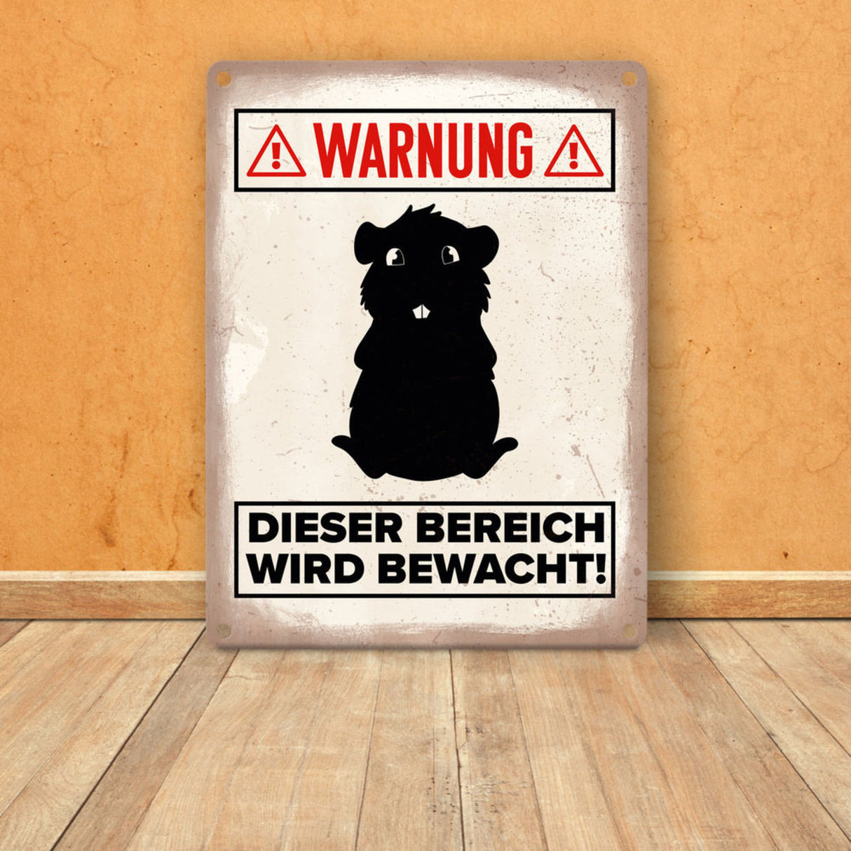 Vorsicht Meerschweinchen Metallschild mit Meerschweinchen Silhouette