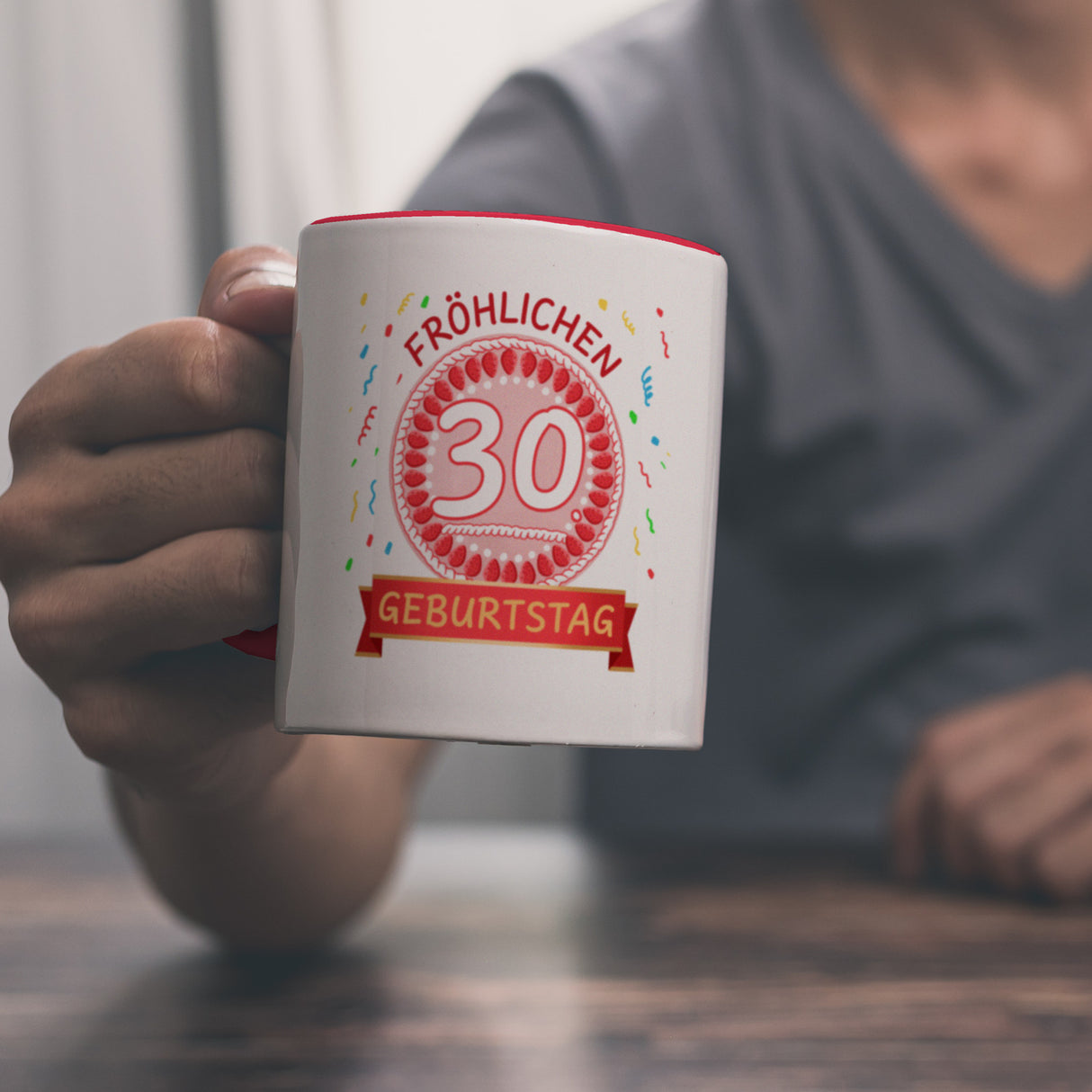 Kaffeebecher für den 30. Geburtstag mit Motiv: Fröhlichen Geburtstag