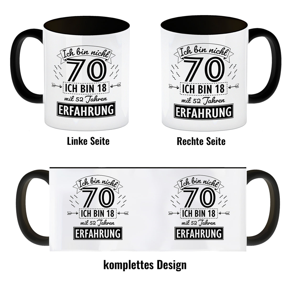 Witziger Kaffeebecher für den 70. Geburtstag mit Motiv: Erfahrung