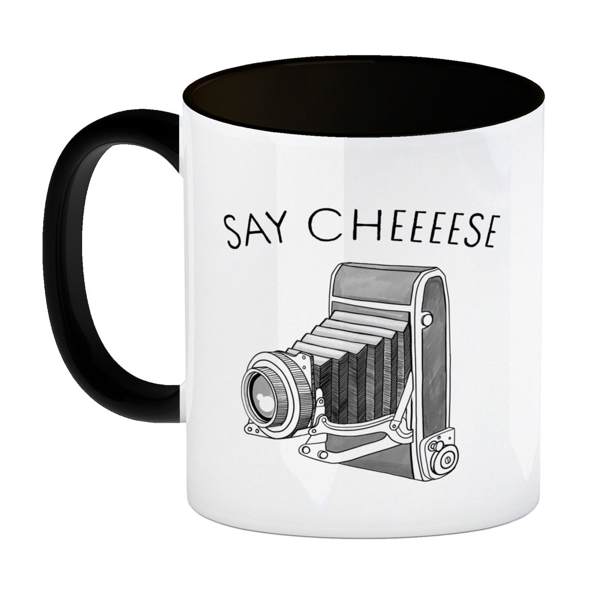 Say cheeeese Kaffeebecher für Fotografen mit Retro Kamera Motiv