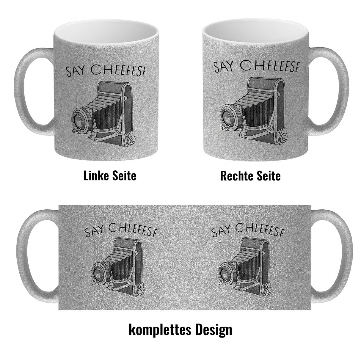 Say cheeeese Kaffeebecher für Fotografen mit Retro Kamera Motiv