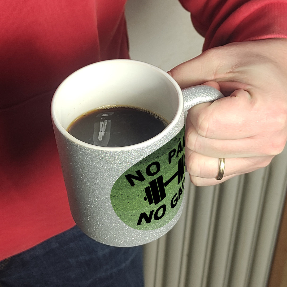 No pain no gain Fitness Kaffeebecher mit Hantel