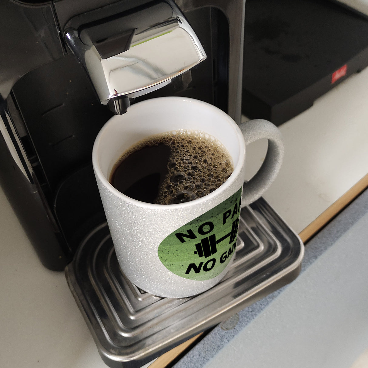 No pain no gain Fitness Kaffeebecher mit Hantel