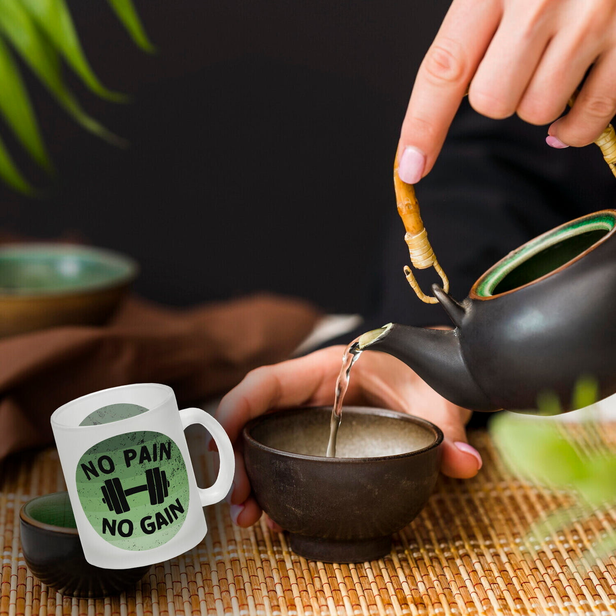 No pain no gain Fitness Kaffeebecher mit Hantel