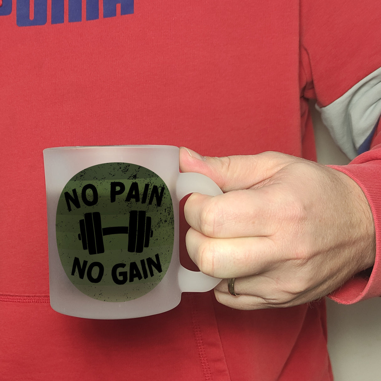 No pain no gain Fitness Kaffeebecher mit Hantel