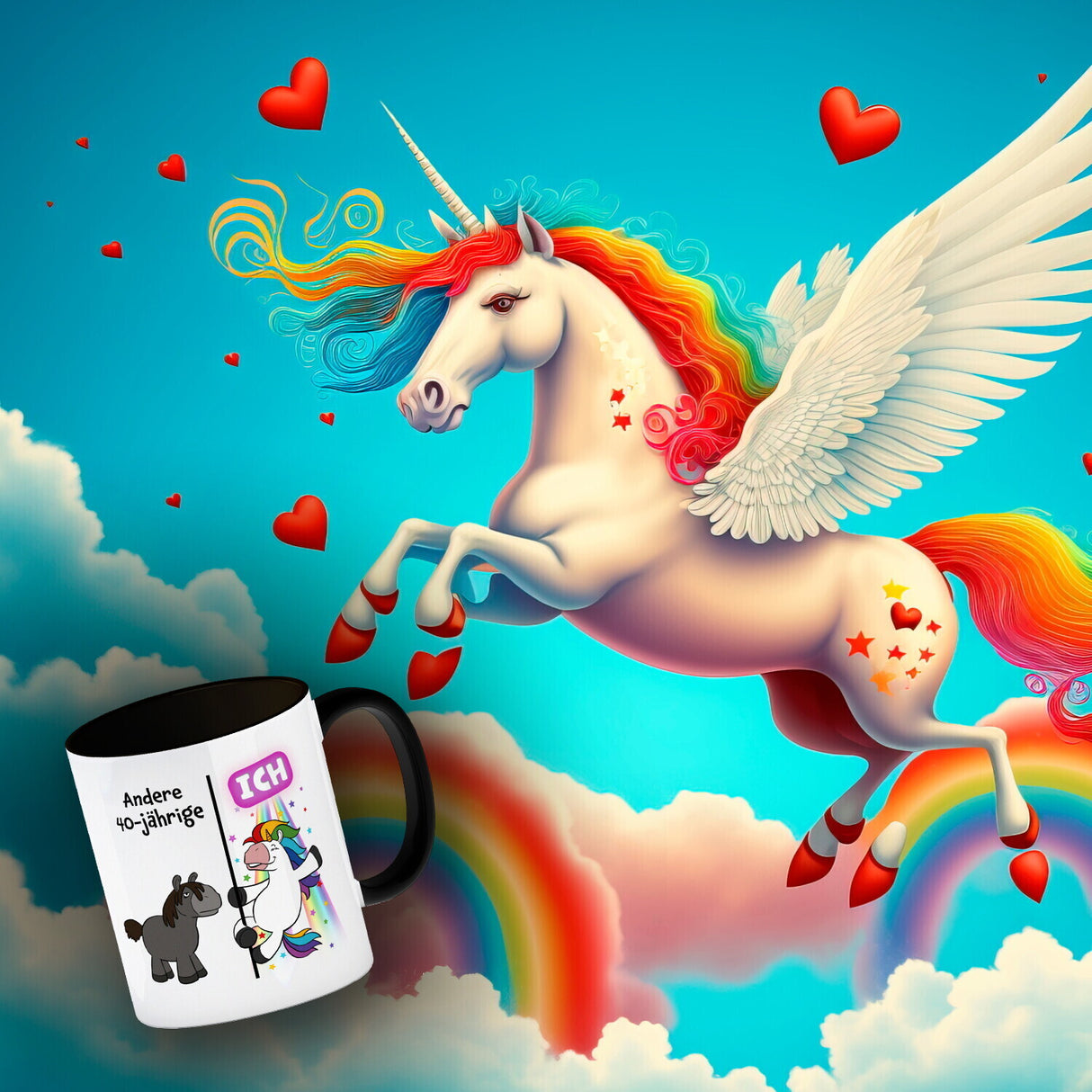 40. Geburtstag Kaffeebecher mit lustigem Spruch: Einhorn
