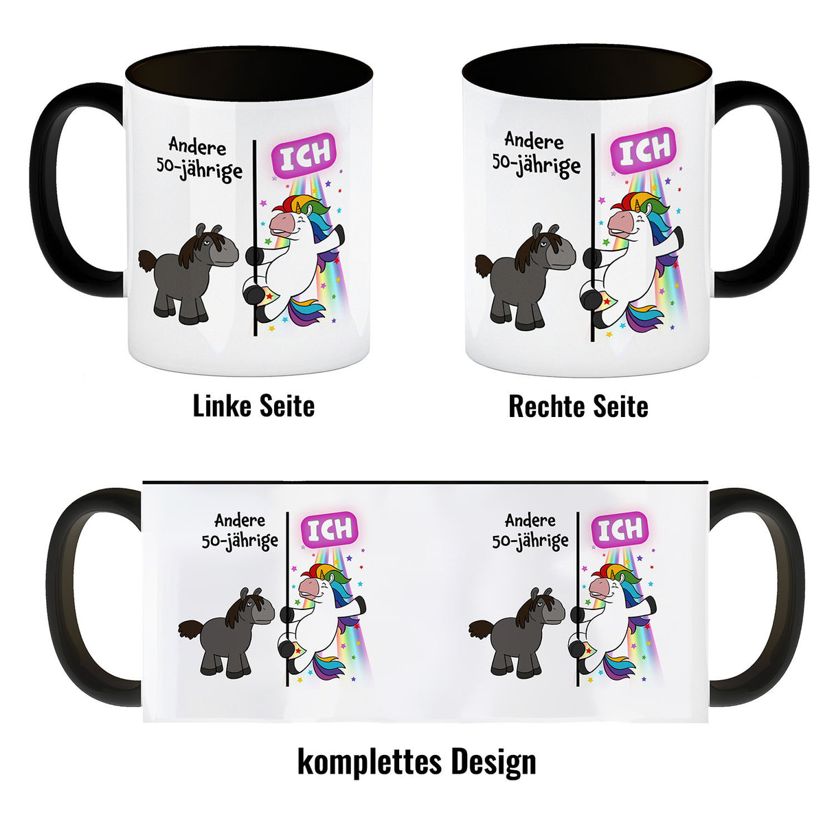 50. Geburtstag Kaffeebecher mit lustigem Spruch: Einhorn
