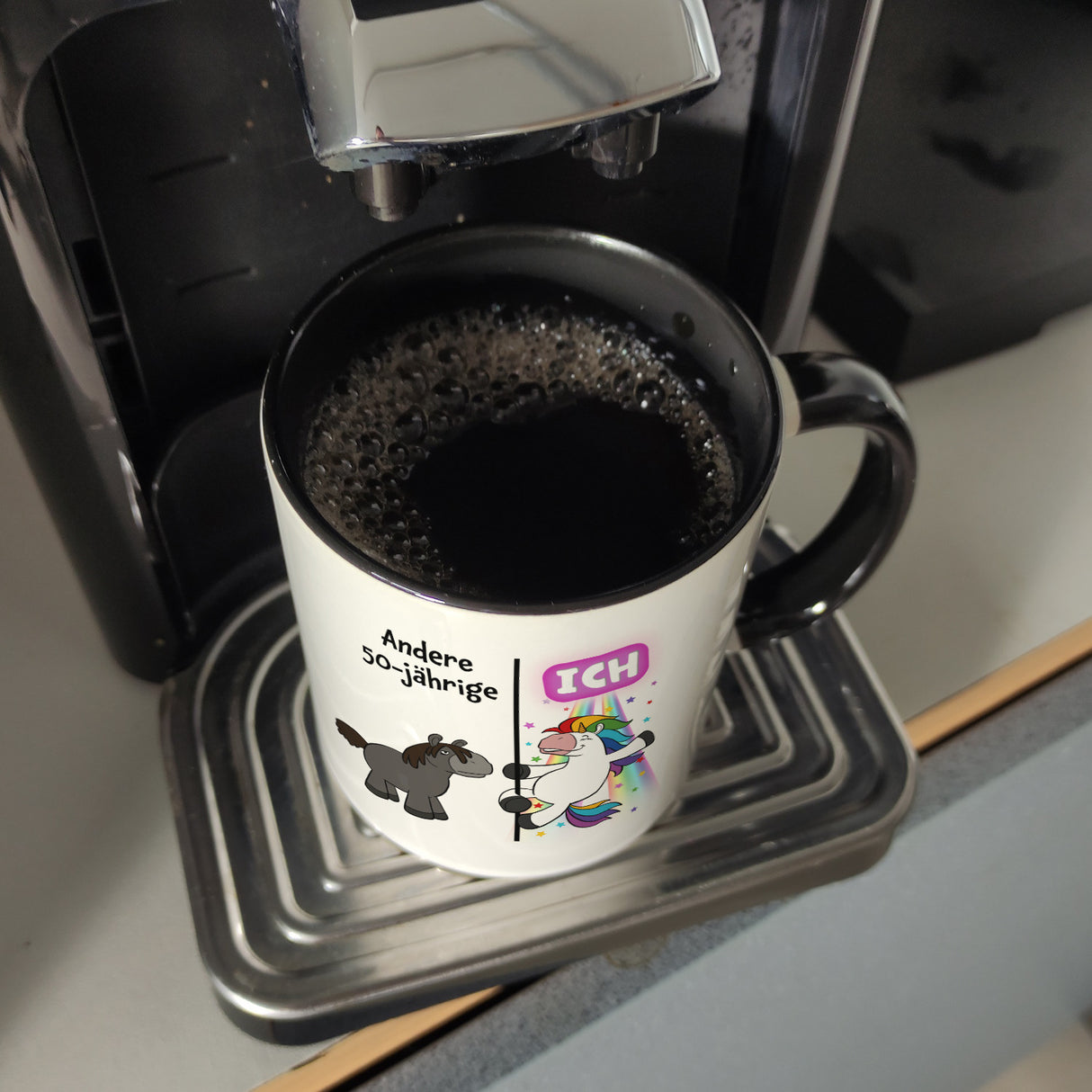 50. Geburtstag Kaffeebecher mit lustigem Spruch: Einhorn