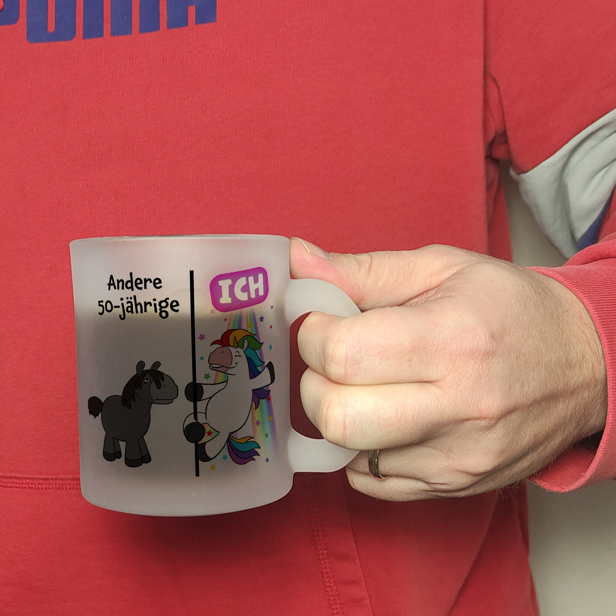 50. Geburtstag Kaffeebecher mit lustigem Spruch: Einhorn
