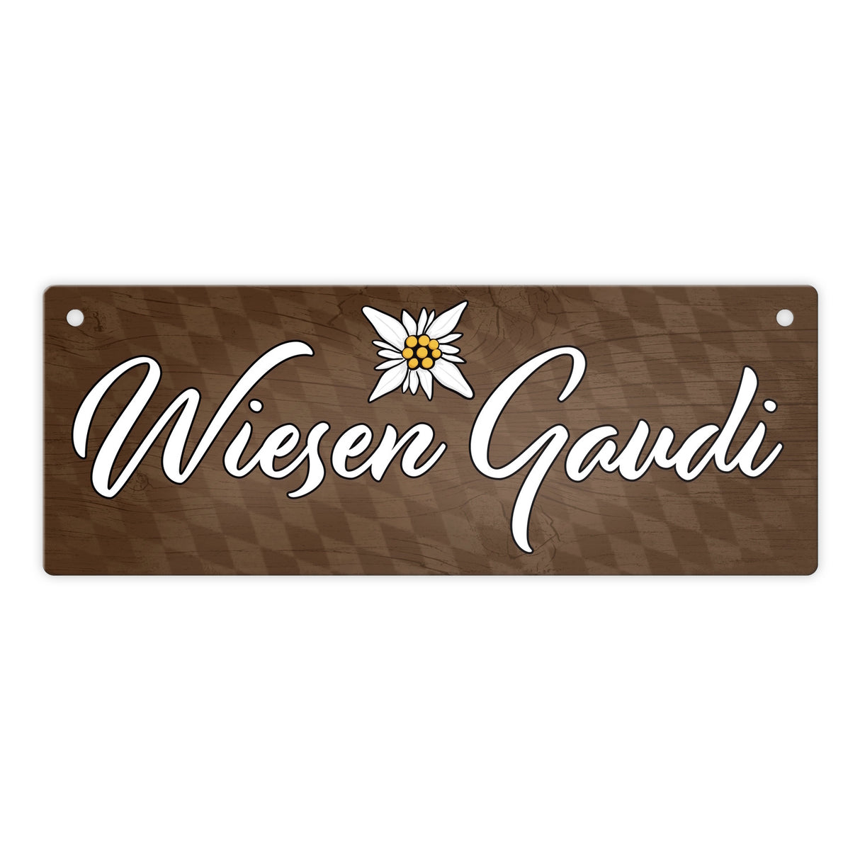 Wiesen Gaudi Edelweiß Metallschild in Holzoptik