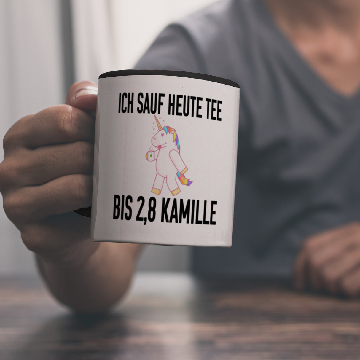 Ich sauf heute Tee bis 2,8 Kamille Kaffeebecher mit Einhorn