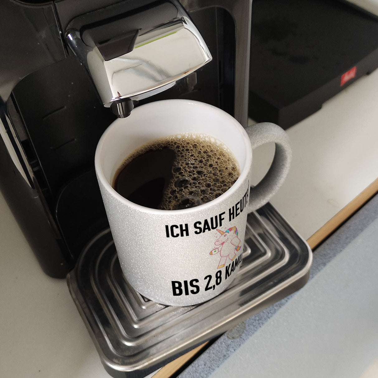 Ich sauf heute Tee bis 2,8 Kamille Kaffeebecher mit Einhorn
