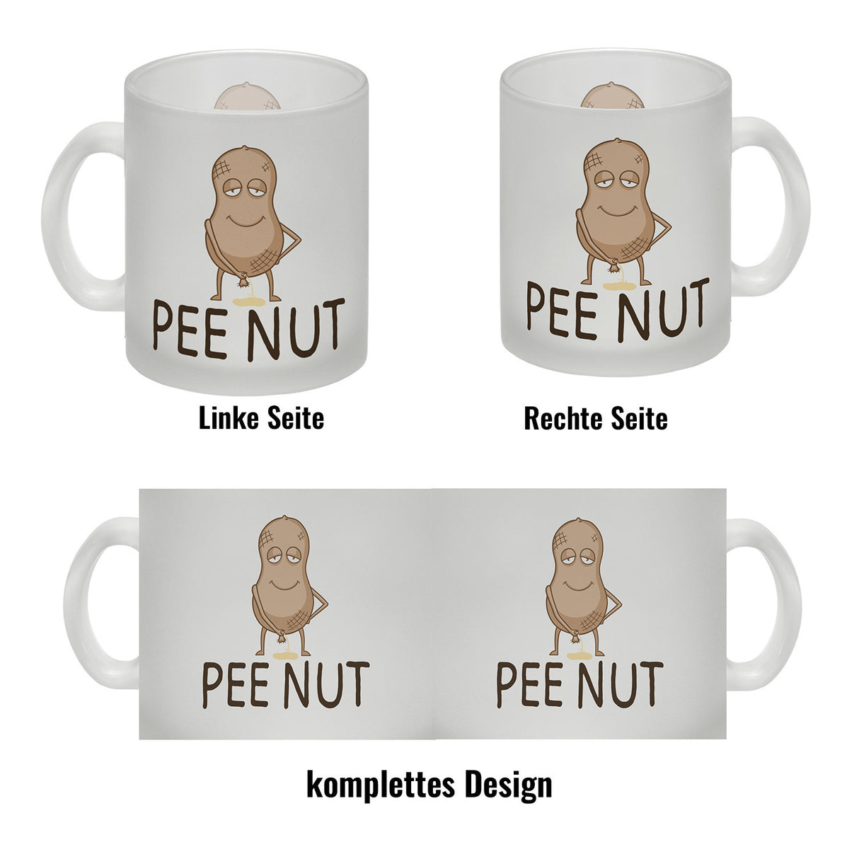 Pee nut Kaffeebecher mit pinkelnder Erdnuss