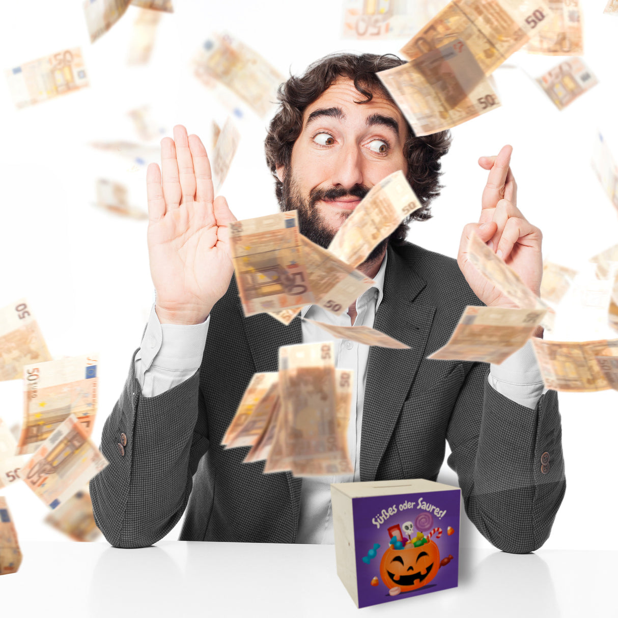 Süßes oder Saures Halloween Spardose mit lustigem Kürbis