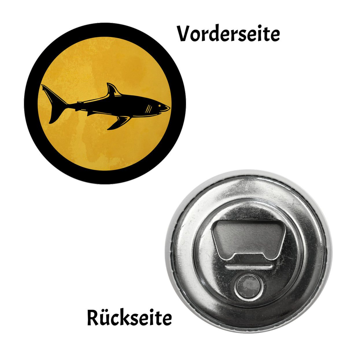 Hai Kühlschrankmagnet in Warnschild-Optik