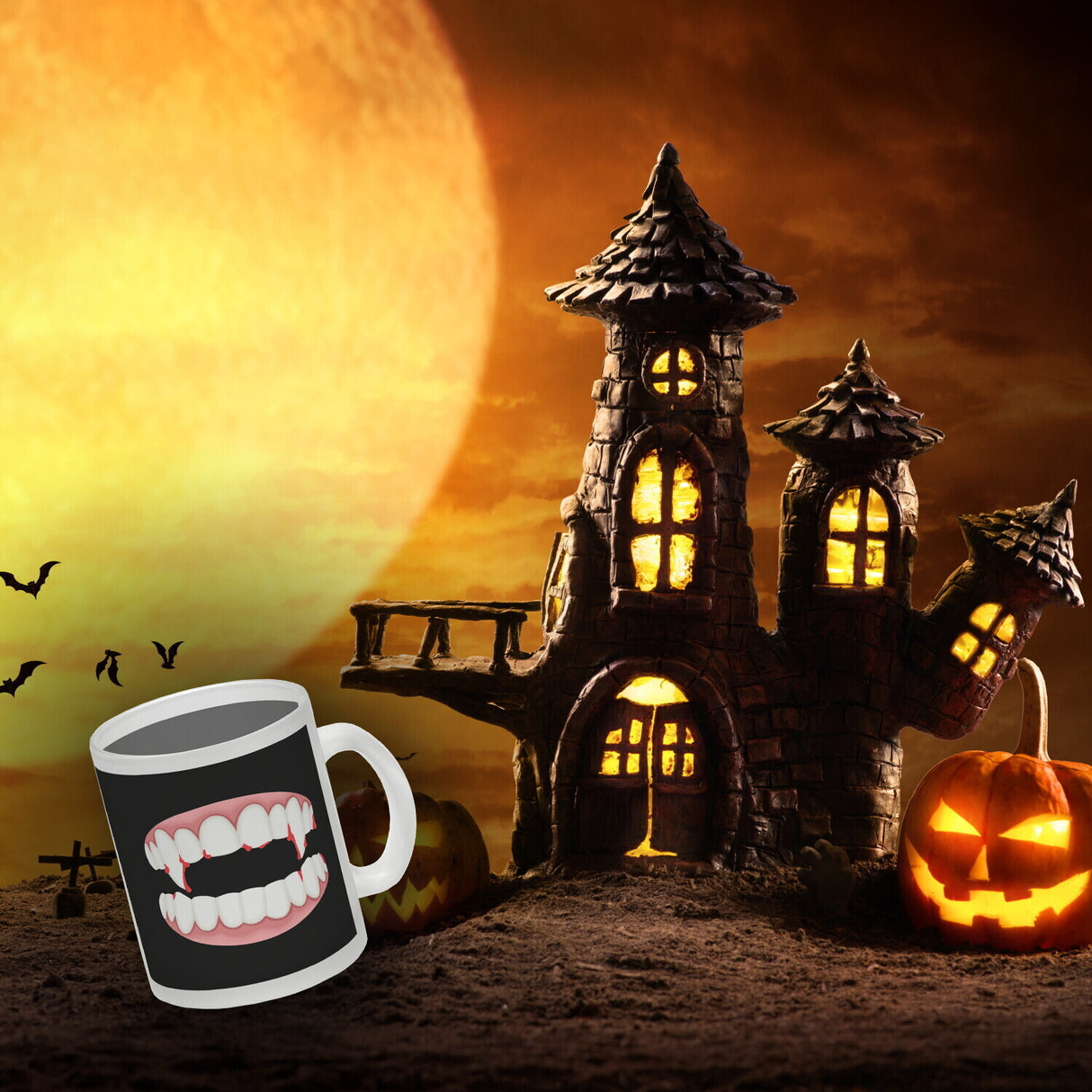 Vampirgebiss Horror Kaffeebecher für Halloween