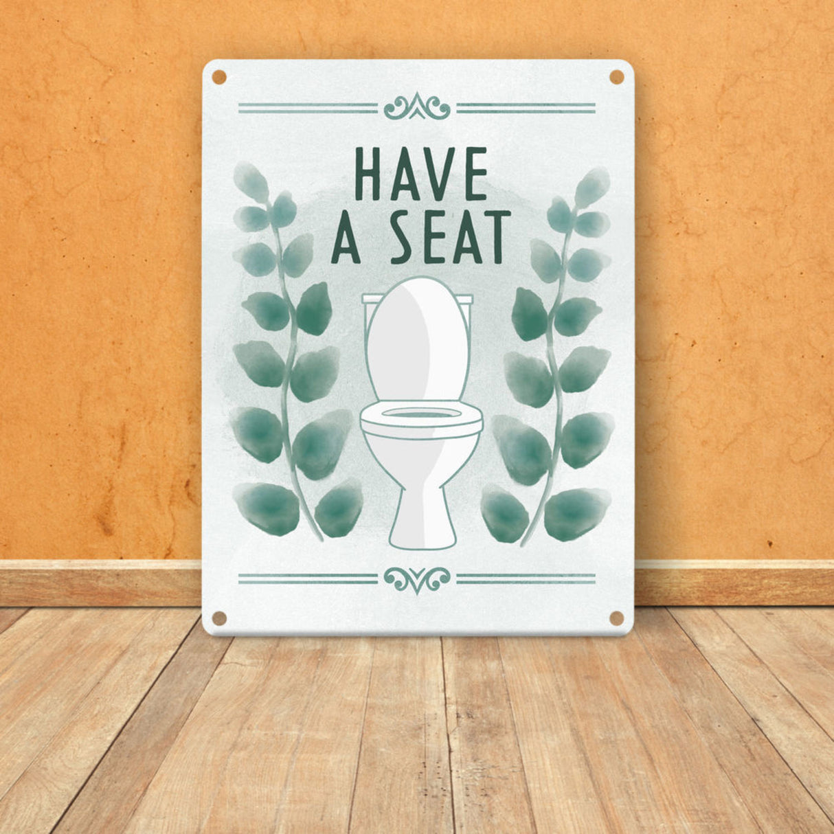 Bitte hinsetzen Toiletten Metallschild mit floralem Muster