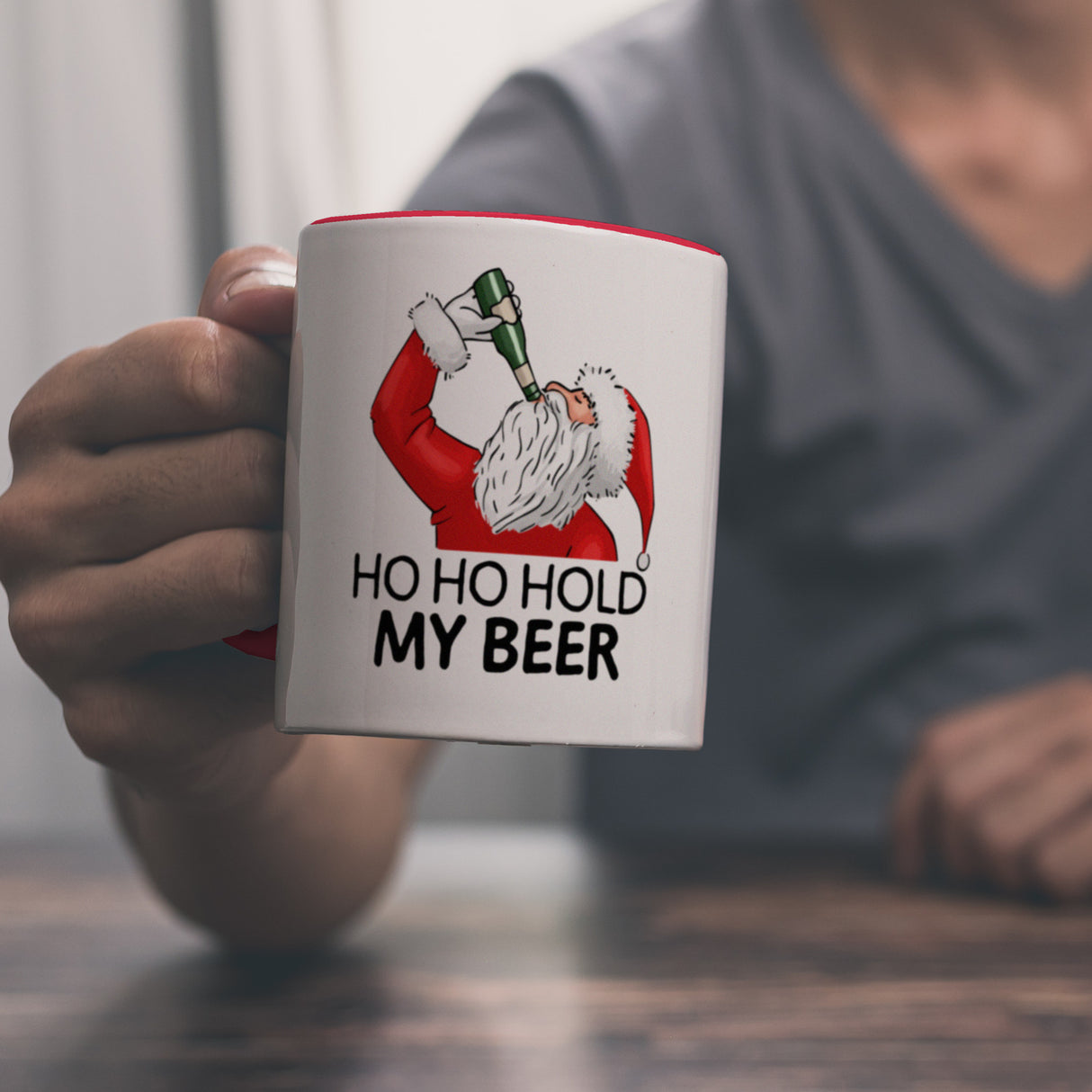 Ho Ho hold my beer Kaffeebecher mit Weihnachtsmann Motiv