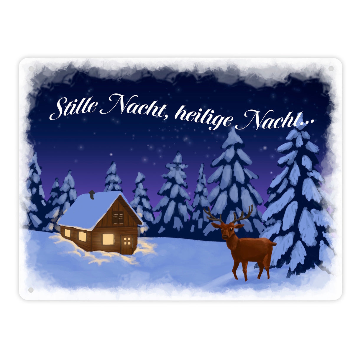 Schöne Winterlandschaft bei Nacht Metallschild
